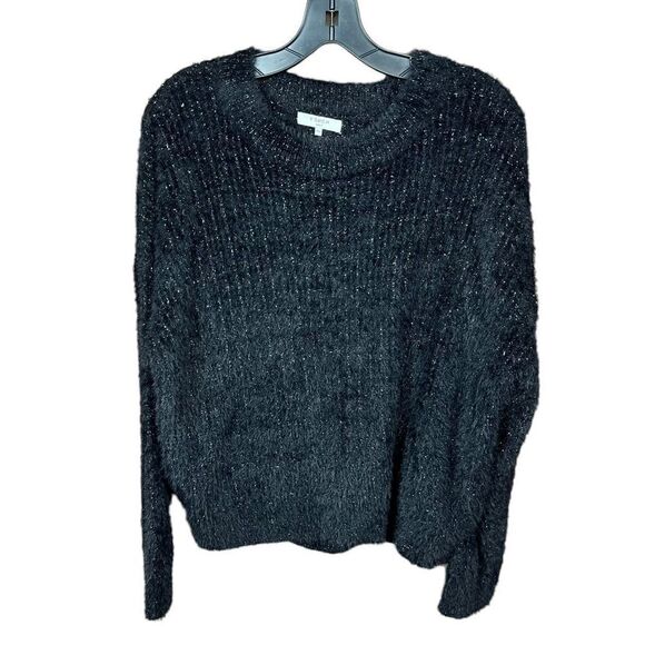 FRNCH Sweater Black Silver Threading Eyelash Knit Crew Neck Long Sleeves M/L - Picture 5 of 16